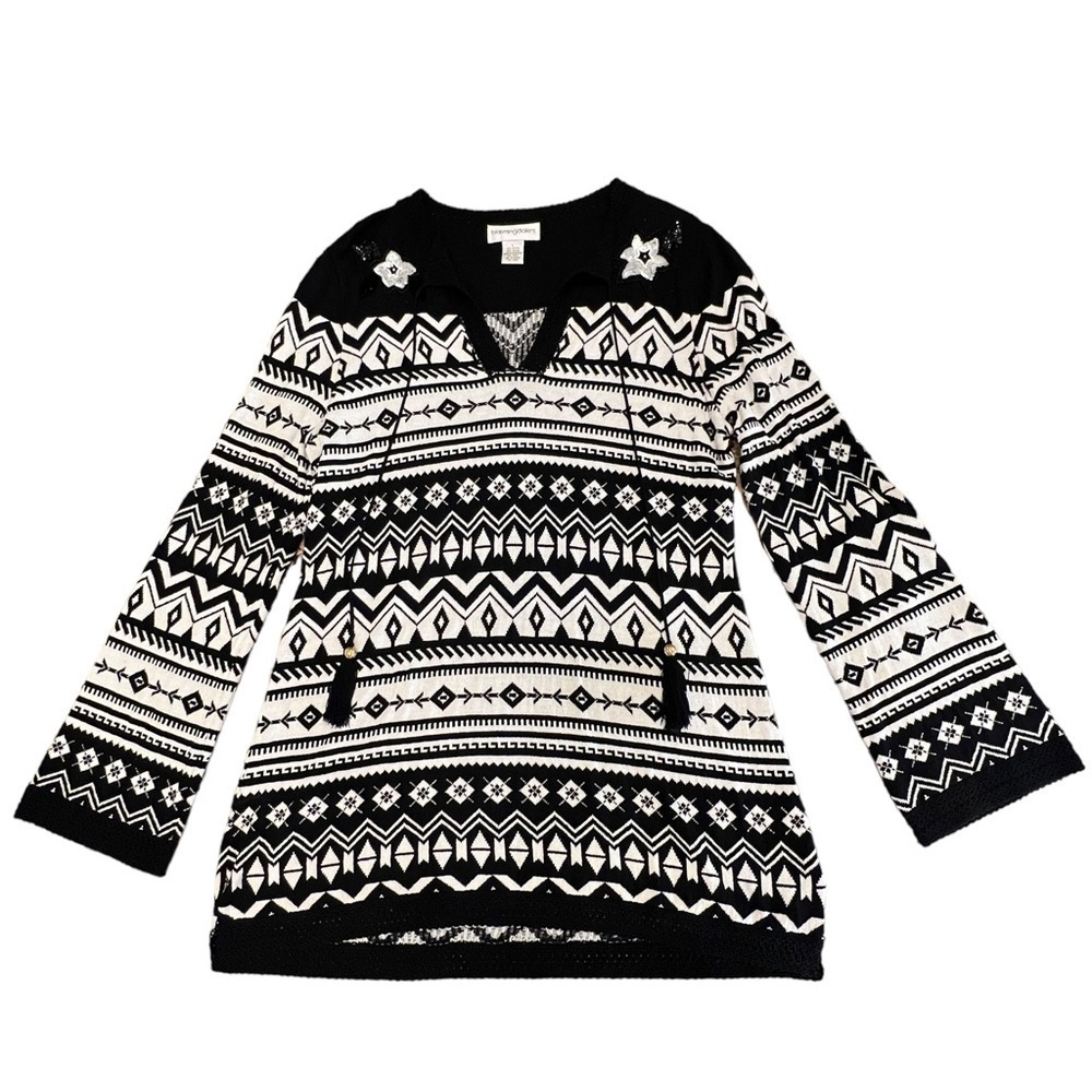BLOOMINGDALE’S Black & White Sequined Flower Oversized Sweater, Size Large